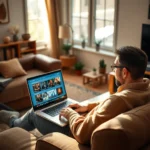 iptv every month subscribe - photorealistic man subscribing to IPTV on laptop at home, natural lighting, cozy living room, 8k resolution, shot on DSLR, unedited photo, ultra sharp
