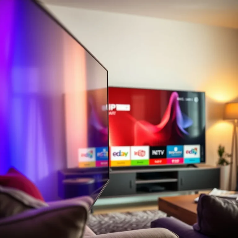 iptv streaming services​ - Photorealistic close-up of modern smart TV displaying IPTV interface in cozy living room, natural lighting, shot on DSLR, unedited photo, 8k resolution